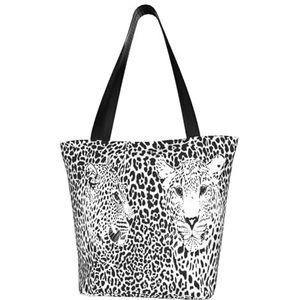 BeNtli Schoudertas, canvas draagtas grote tas vrouwen casual handtas herbruikbare boodschappentassen, luipaard tijger print zwart en wit, zoals afgebeeld, Eén maat