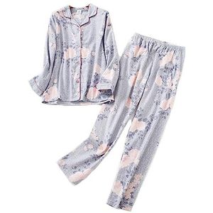 Damespyjamaset van katoenflanel, met lange mouwen, hemd en broek, grijs., L