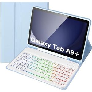 Toetsenbordhoes Voor Samsung Galaxy Tab A9 Plus 11 Inch (SM-X210/X216/X218), 7 Kleuren Achtergrondverlichting, Magnetisch Afneembare Toetsenbordhoes Met Pensleuf,Blauw
