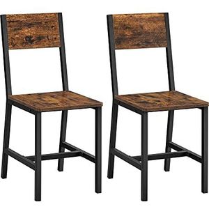 VASAGLE Set van 2, stalen frame, industrieel, voor eetkamer, woonkamer, keuken, rustiek bruin en zwart LDC092B01V1
