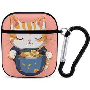Kat Ramen Noedels Leuke Case voor AirPods 2&1 Schokbestendige Beschermende Hoofdtelefoon Gevallen Cover Met Sleutelhanger voor Mannen Vrouwen