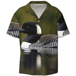 OdDdot Loon Nature Bird Print Heren Overhemden Atletische Slim Fit Korte Mouw Casual Business Button Down Shirt, Zwart, XXL