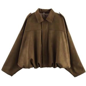 TAUIANE Women's Faux Suede Bomber Jacket Oversized Pilot Coats Fall Lapel Zip Up Motorcycle Streetwear Outerwear Long Sleeves,Maroon,L