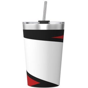 BeNtli 12 oz mok, geïsoleerde beker met conisch rietje, reisbeker voor koffiemok, rood-wit-zwart gestreept design