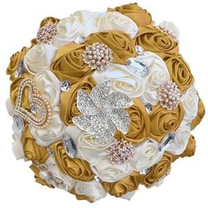 Fasksh Gouden bruiloft bruidsmeisje met bloemen bruidsboeket voor bruiloft feest (kleur: R2, maat: 24 cm)