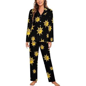 Sun Moon And Star vrouwen lange mouw button down nachtkleding zachte nachtkleding lounge pyjama set XL