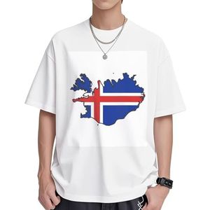 IJsland vlag kaart print dames katoenen T-shirts casual korte mouw tuniek tops ronde hals zomer basic losse pasvorm T-shirt, Wit, S