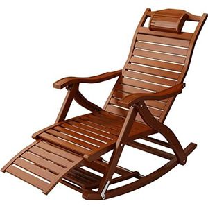 GEIRONV Vouwen Bamboo Recliner, rekbare voetsteun relaxer schommelstoel 5 Posities verstelbaar buiten zonnebadbed liggende stoel Fauteuils (Color : Brown)