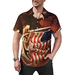Amerikaanse vlag Fly Eagle Militaire Mannen Casual Button-Down Shirts Korte Mouw Cubaanse Kraag Tees Tops Hawaiiaanse T-shirt 4XL