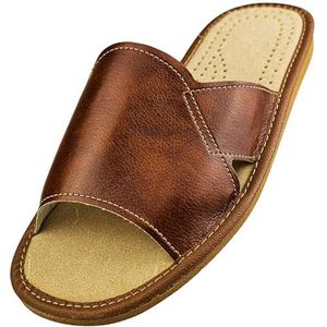 APREGGIO Pantoffels voor heren van leer, handgemaakte pantoffels, comfortabele herenpantoffels, comfortabel, Brons, 40 EU