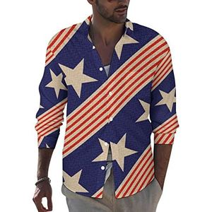 Patriotic Usa Stars Herenshirt met lange mouwen, casual strandtops met zak, normale pasvorm