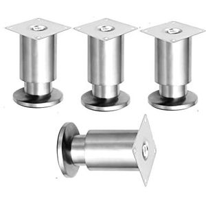 Metalen meubels, voeten, benen 4 stuks kastpoot, keukentafelpoot, for tafels, banken, dressoirs, stoelen, voetenbankjes, tv-meubels, verstelbare hoogte 0-10 mm, met schroef(Silver,6cm/2.4in)