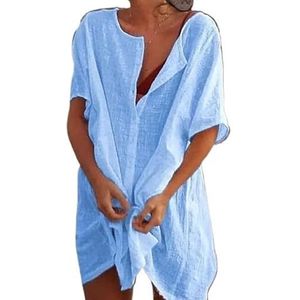 Cover Ups voor vrouwen strandkleding strandbedekking badpak cover-up vrouwen zomer strandjurk bikini coverups strandkleding zwemmen smock t-shirt badmode badpak cover ups voor vrouwen (blauw,