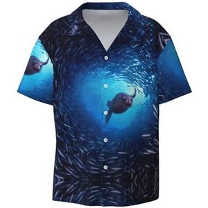 TyEdee Underwater Sea Lion Print Overhemden met korte mouwen voor heren, met zak, casual, button-down shirts, zakelijk overhemd, Zwart, S