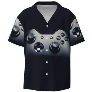 EdWal Gaming Controller Patroon Print Heren Korte Mouw Button Down Shirts Casual Losse Fit Zomer Strand Shirts Heren Jurk Shirts, Zwart, 4XL
