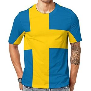 Vlag van Zweden Grafisch T-shirt met korte mouwen voor heren ronde hals print casual T-shirt tops 6XL