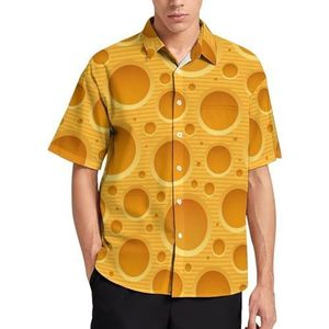 Gele kaas zomer herenoverhemden casual korte mouwen button down blouse strand top met zak XL