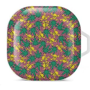 Wiet Bladeren met Schedels Oordopjes Hoesje Compatibel met Samsung Hard Shell Beschermhoes Wit-Stijl