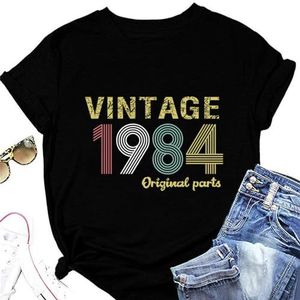 MLZHAN Vintage 1984 Shirts voor Vrouwen Zomer Ronde Hals Korte Mouw 40e Verjaardagscadeau Tees Shirts Harajuku Retro Eenvoudige Tops, Zwart, M