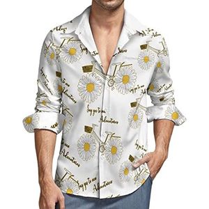 Daisy fietsshirt voor heren, button-down shirt met lange mouwen en V-hals, casual tops met normale pasvorm