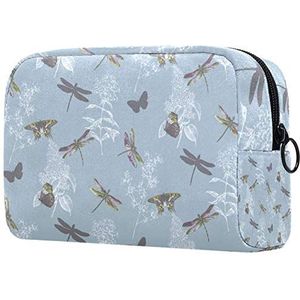 Dames Make-up Tas Meisje Cosmetische Tassen Toilettas Organizer Pouch met Rits 7.3x3x5.1 Inch Vlinder Dragonfly