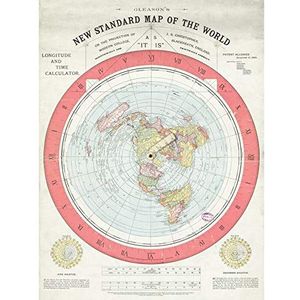 Map Gleason 1892 World Time Calculator Flat Earth Large Wall Art Poster Print Thick Paper 18X24 Inch