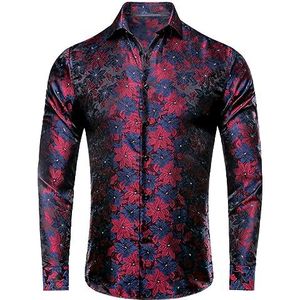 Heren zijden overhemden paisley bloemen lange mouwen casual shirt jacquard business party shirts, Cy-1002, XXL