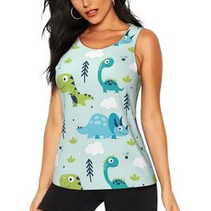 Jkkghll Dinosaurus Patroon Print Zomer Atletische Gym Activiteit Tank Tops Running Wandelen Casual Wear Blijf Koel, Zwart, S