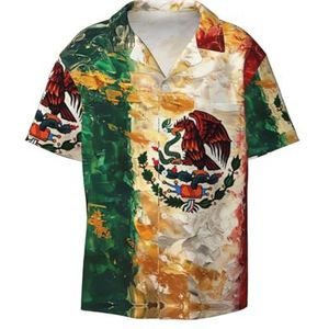 OdDdot Mexicaans-Amerikaanse vlag print herenoverhemden atletisch slim fit korte mouw casual zakelijk overhemd met knopen, Zwart, 4XL