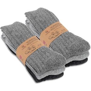 Wollen wintersokken voor heren, 6 paar, Noorse sokken met badstof, zwart, 43-46 EU