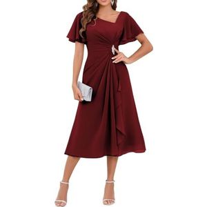 WSEYU Chiffon moeder van de bruid jurken asymmetrische thee lengte moeder van de bruidegom jurken voor bruiloft, Bordeaux, 32