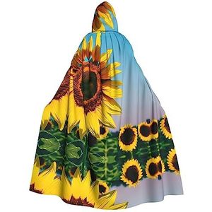 Bxzpzplj Zonnebloemen bloemen capuchon mantel voor mannen en vrouwen, carnaval tovenaar kostuum, perfect voor cosplay, 185 cm