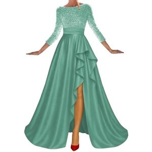 WSEYU Satijnen bruidsmeisjesjurk voor dames, met split, galajurken, plooien, cocktailjurk, grote maten, Munt, 32