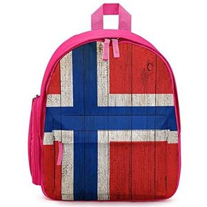 Vintage Noorwegen Vlag Houten Achtergrond Rugzak Gedrukt Laptop Rugzak Schoudertas Causale Reizen Dagrugzak voor Mannen Vrouwen Roze Stijl