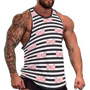 Roze strikken Zwart Wit Streep Mannen Tank Top Mouwloos T-shirt Trui Gym Shirts Workout Zomer Tee