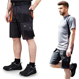 REIS FORECO-TS Werkshorts Heren, Cargo Shorts, Veiligheidsshorts, Werkkleding, Tuinbroek, Staal - Zwart - Oranje, Maat: 3XL