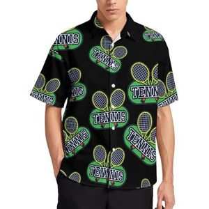 I Love Tennis Zomer Heren Shirts Casual Korte Mouw Button Down Blouse Strand Top met Zak L