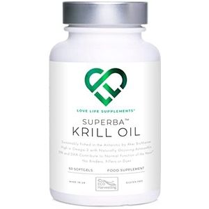 LLS Superba Krill Oil | Duurzaam gevangen door Aker BioMarine | 500mg x 60 Softgel capsules | voor een gezond hart, gewrichten en immuunsupport | Geproduceerd hier in het Verenigd Koninkrijk onder BRC-certificering