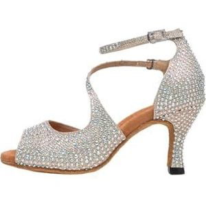 UBOHUZ Latin Dance Schoenen Sprankelende Steentjes Zachte Zolen Professionele Vierkante Cha-cha Salsa Rumba Voor Praktijk, Gouden Hak 6cm, 43 EU