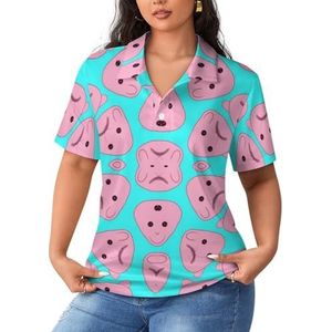 Pink Blob Fish dames poloshirts met korte mouwen casual T-shirts met kraag golfshirts sport blouses tops 5XL