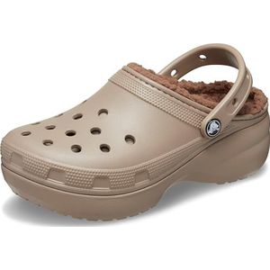 Crocs - Classic Platform Lined Clog Instappers - Lichtbruin - Synthetisch