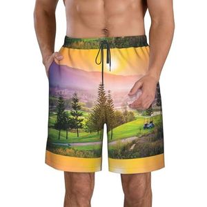 PHTZEZFC Golf Resort Park Print strandshorts voor heren, zomervakantie, strandshorts, casual, lichtgewicht trekkoord, Wit, XL