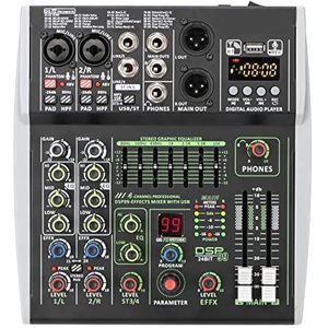 Audio DJ-mixer Mini 4 Kanalen Mixing Console Individueel +48V 99 DSP Effecten Bluetooth USB Computer Play en Record Mixer Podcast-apparatuur