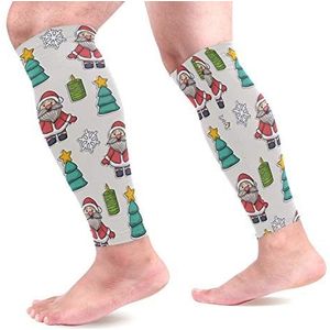 EZIOLY Kerst Kerstman Sport Kalf Compressie Mouwen Been Compressie Sokken Kalf Guard voor hardlopen, Fietsen, Moederschap, Reizen, Verpleegkundigen