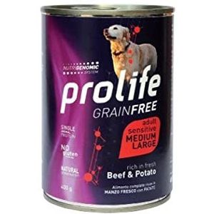 Prolife Granen Free Adult Sensitive Rundvlees & aardappelen - Medium/Large 400 gram blik