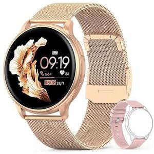 BUPEI Bluetooth Call Smartwatch, Aangepaste wijzerplaat voor dames, stalen horloge, sport- en fitnesstracker voor heren, hartslagsmartwatch (kleur: roségoud)