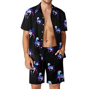 Rainbow Galaxy Unicorn Hawaiiaanse bijpassende set voor heren, 2-delige outfits, button-down shirts en shorts voor strandvakantie