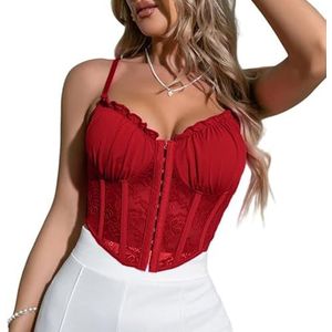 Haibang Vest Top Vrouwen UK Sexy Kant Korset Vis Uitgebeend Crop Top Spaghetti Strappy Cami Backless Slim Fit Camisole Bralettes Mesh Bustier Mouwloze Tanktop Uitgaan Party Clubwear