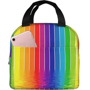 Regenboog gestreepte uniseks verdikte geïsoleerde lunchtas met voorvak voor werk, reizen, wandelen, picknick