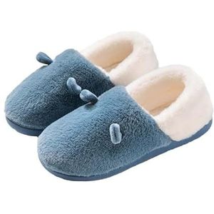 JadeRich Vrouwen Leuke Dier Winter Schoenen Zachte Fleece Katoen Indoor Slippers Memory Foam Antislip, Blauw, 5/6 UK